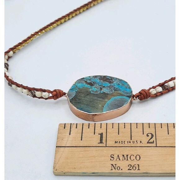 Handcrafted Boho Chic Turquoise Ocean Jasper Wrap Leather Bracelet XLNT - Picture 4 of 4